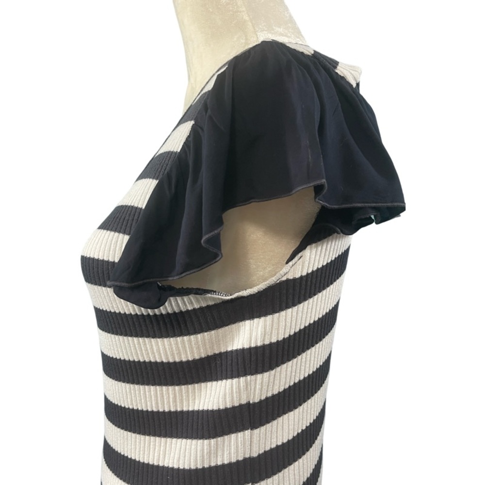 Anthropologie T La Flutter Sleeve Tee Top Navy White Stripe Size XL - Picture 6 of 6